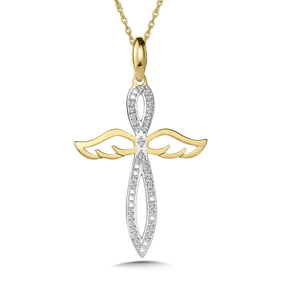 10K Two Tone Gold 0.10ct Diamond Cross Necklace