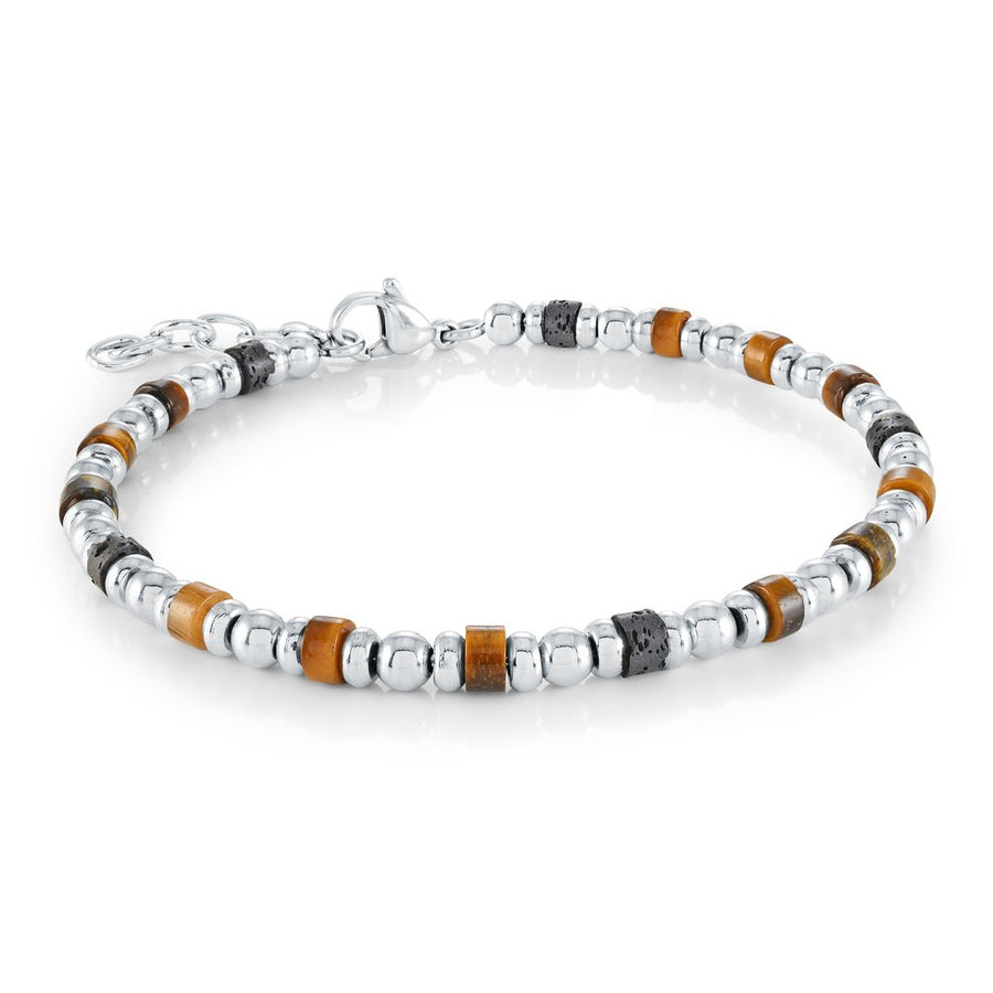 Stainless Steel and 4mm Tiger Eye Bead Bracelet, 7.5-8