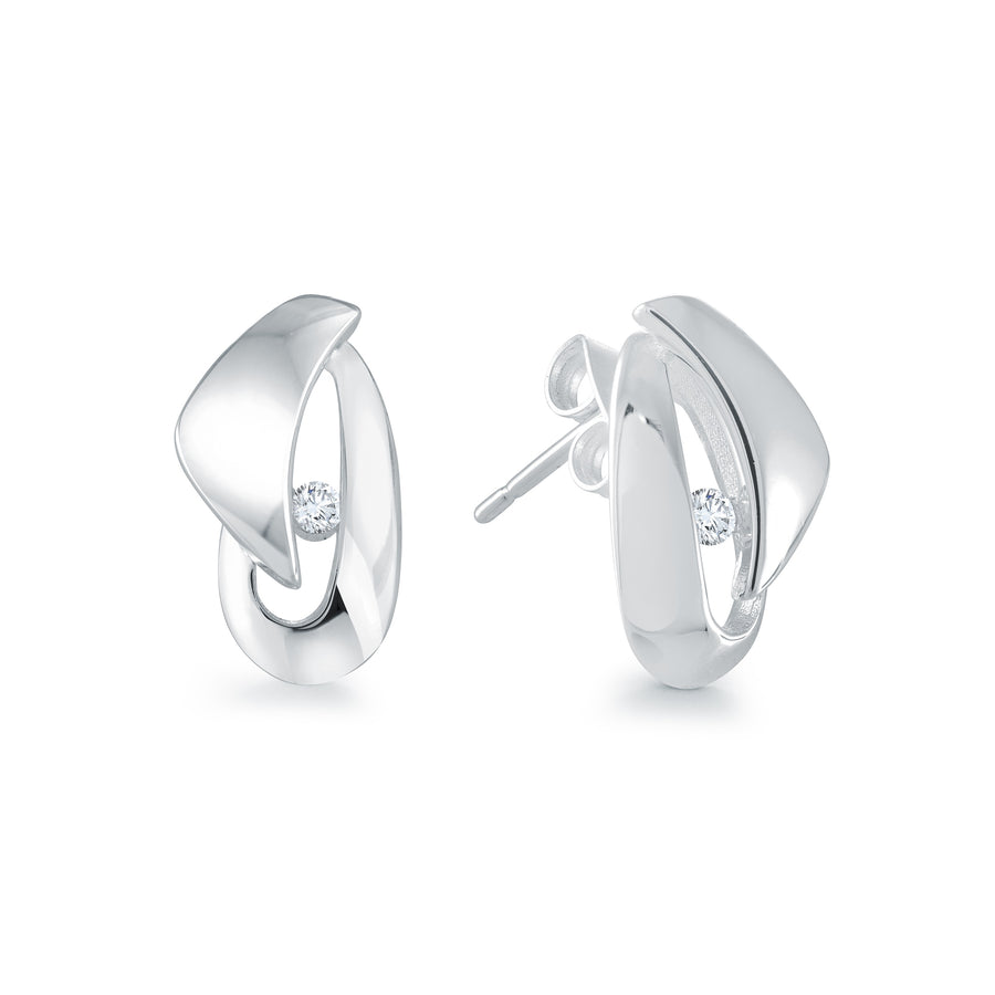 Stainless Steel Cubic Zirconia Enclosed Stud Earrings