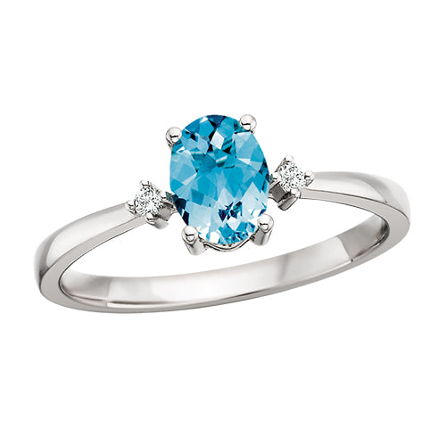 10K White Gold Blue Topaz and Diamond Ring