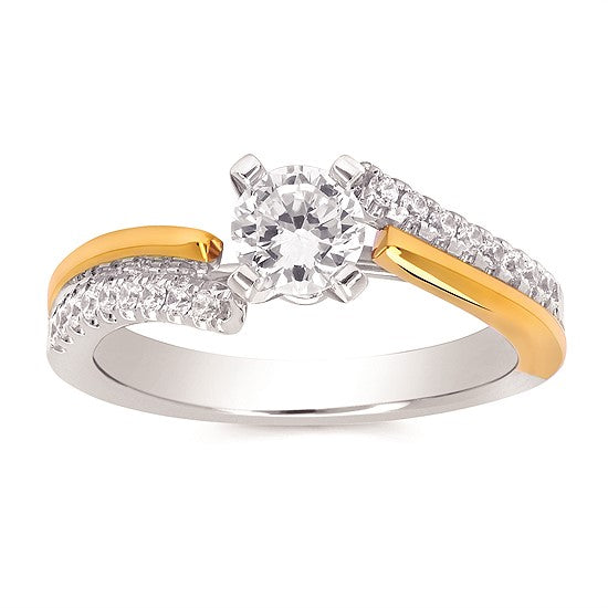 14K White and Yellow Gold Bypass Diamond Semi-Mount Engagement Ring