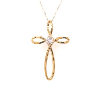 10K Yellow Gold White Topaz Cross Pendant on an 18