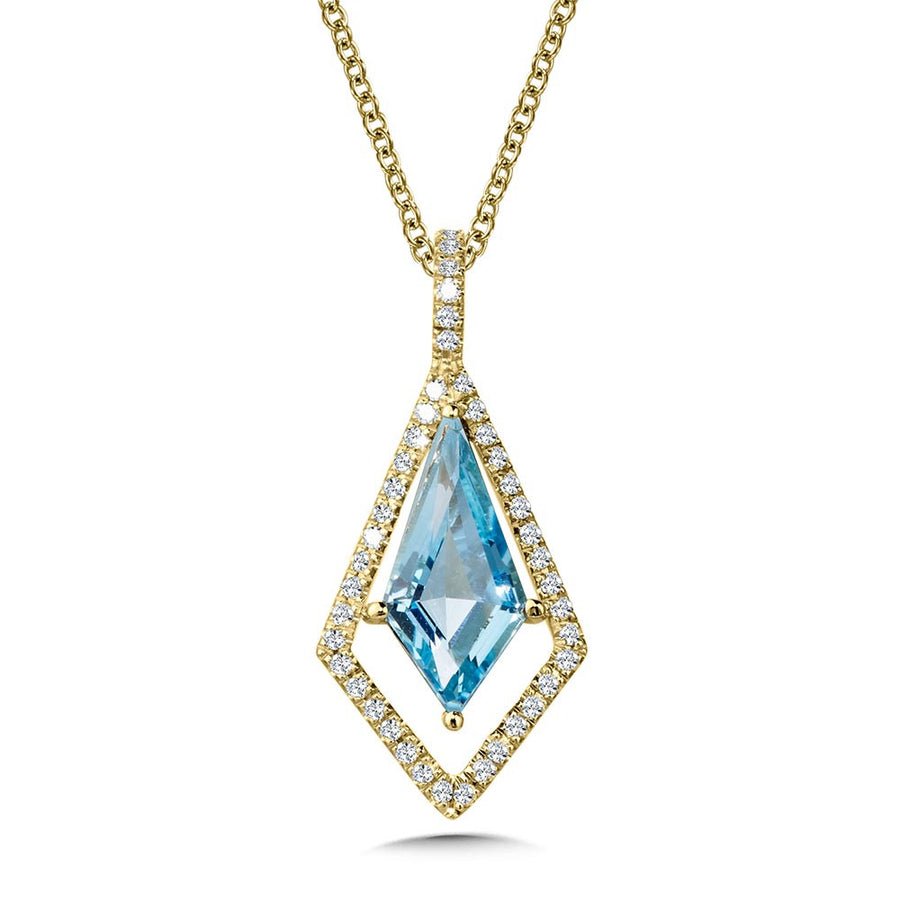 14K Yellow Gold Swiss Blue Topaz and 0.17ct Diamond Necklace