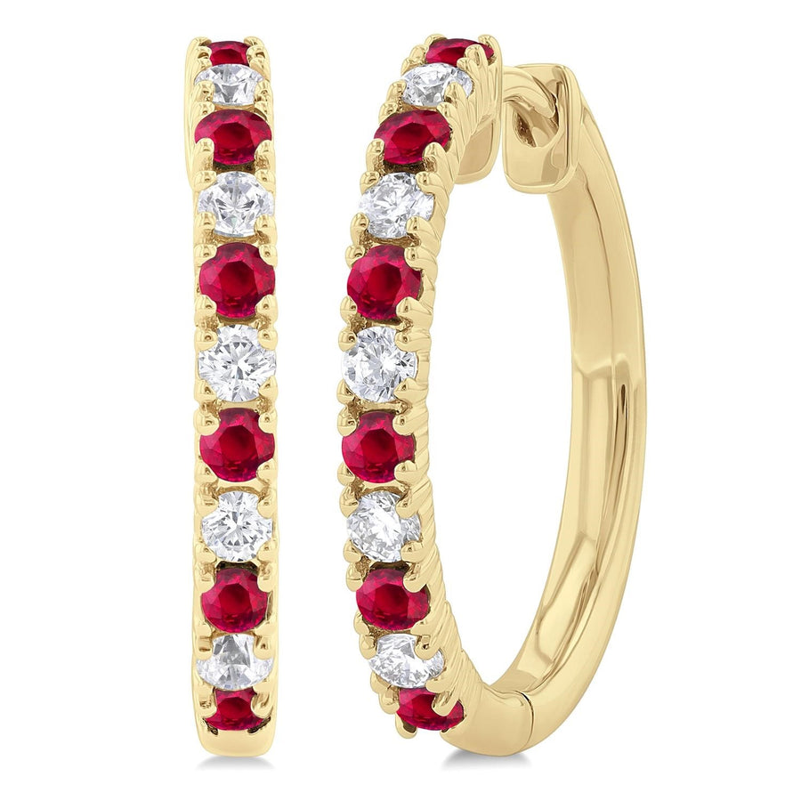 10K Yellow Gold Ruby and 0.10ct. Diamond Huggie Earrings