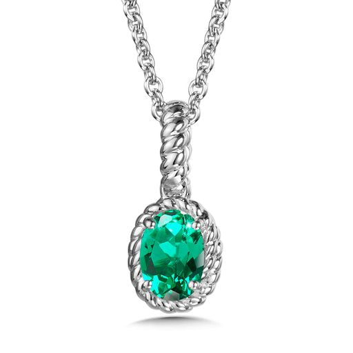 Sterling Silver Created Emerald Necklace