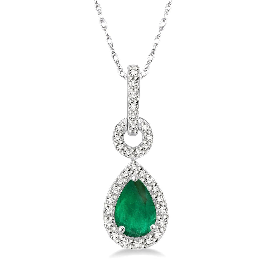 10K White Gold Emerald and Diamond Necklace