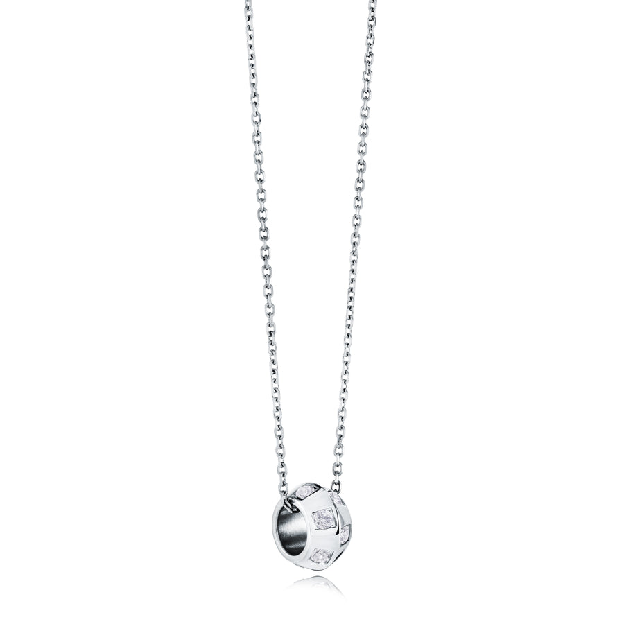 Stainless Steel Cubic Zirconia Bead Pendant on a 16-18