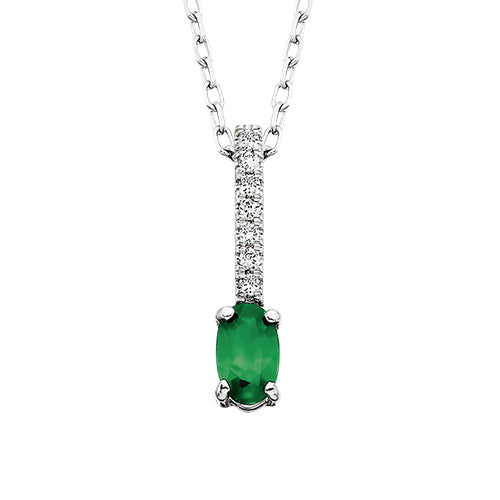 10K White Gold Emerald and 0.04ct Diamond Pendant on Chain