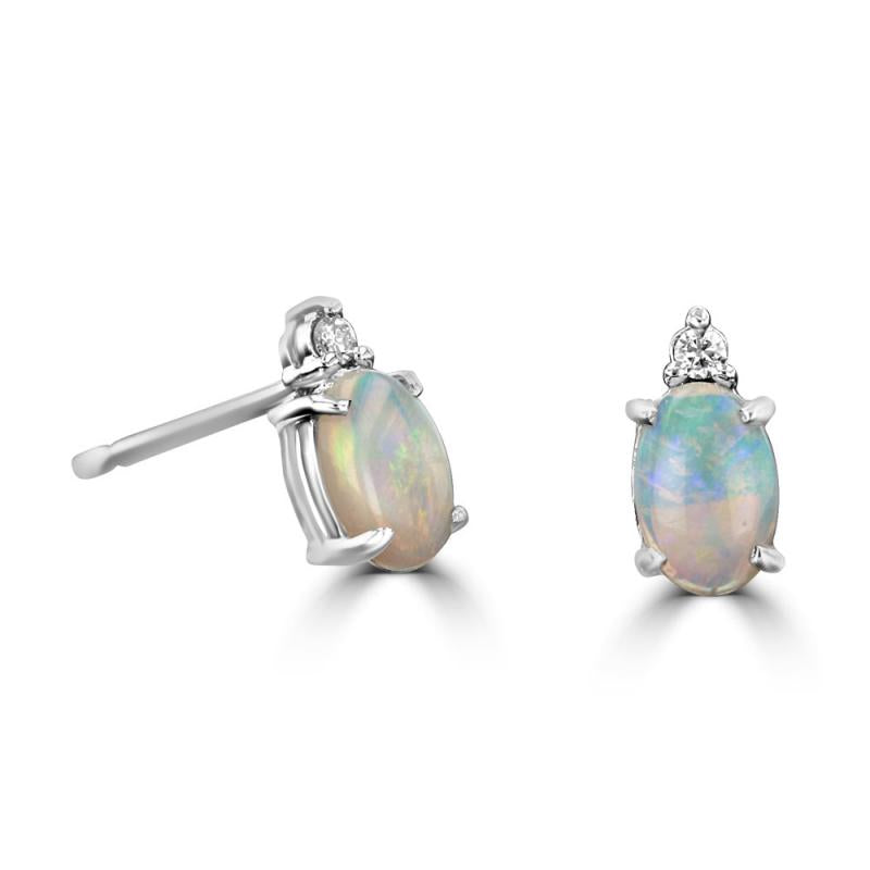 14k White Gold Opal and Diamond Earrings