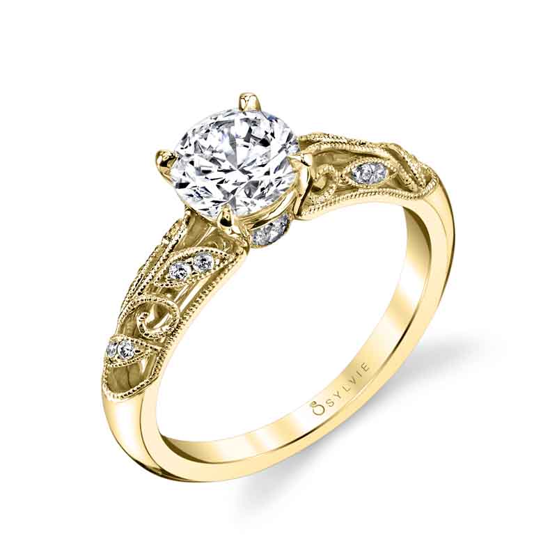 14K Yellow Gold Semi-Mount 0.12ct Diamond Engagement Ring