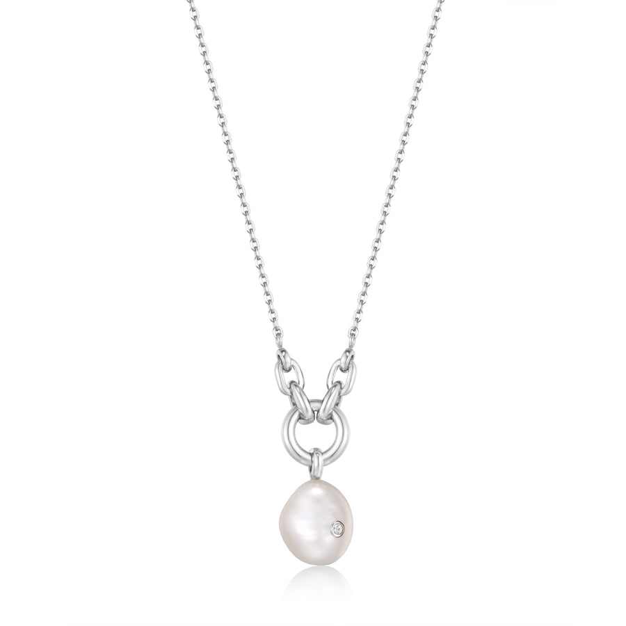 Sterling Silver Pearl Sparkle Pendant Necklace