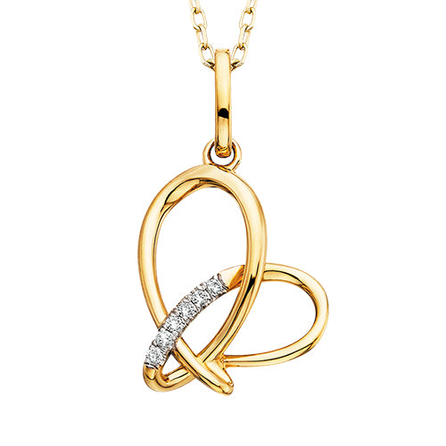 10K Yellow Gold Diamond Open Heart Necklace