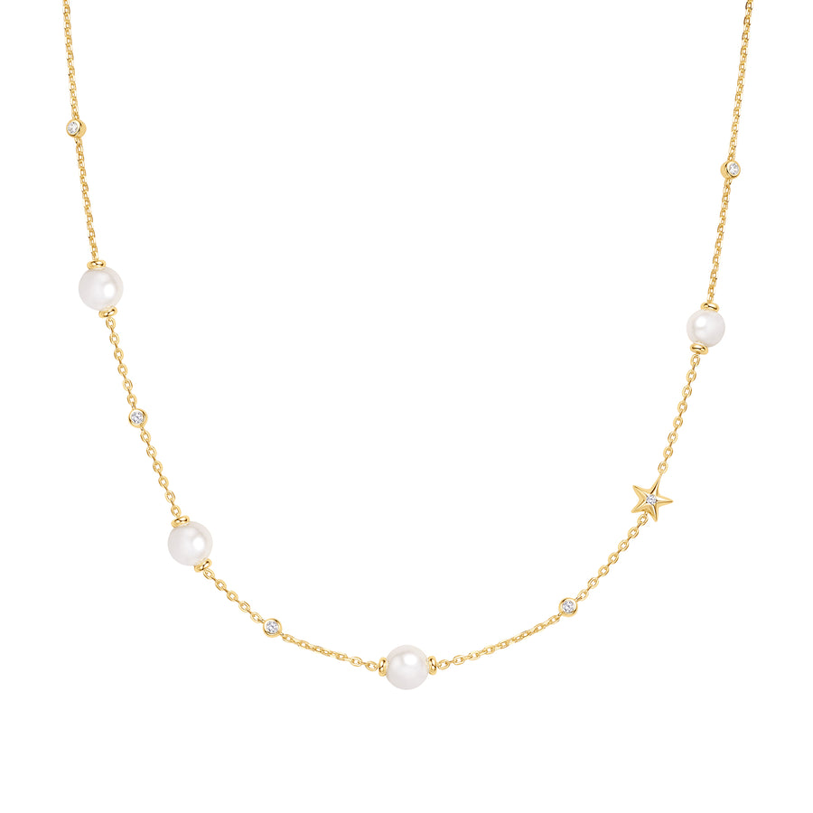 Gold Pearl and Star Station Necklace