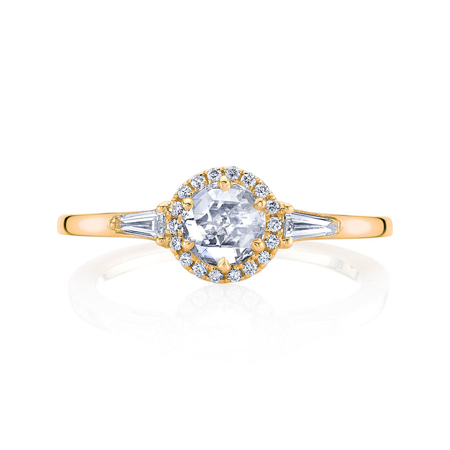 14K Yellow Gold 0.35ct Rose Cut Diamond Center and 0.18ct Side Diamond Ring