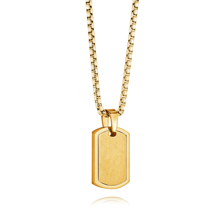 Stainless Steel Gold IP Matte Polished Dog Tag Necklace on 22