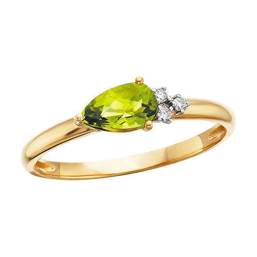 10K Yellow Gold Peridot and 0.03ct Diamond Ring