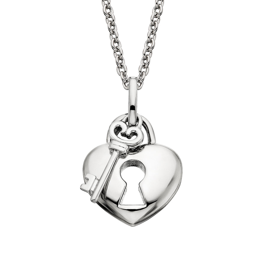 Sterling Silver Mommy Chic Heart Lock and Key Necklace