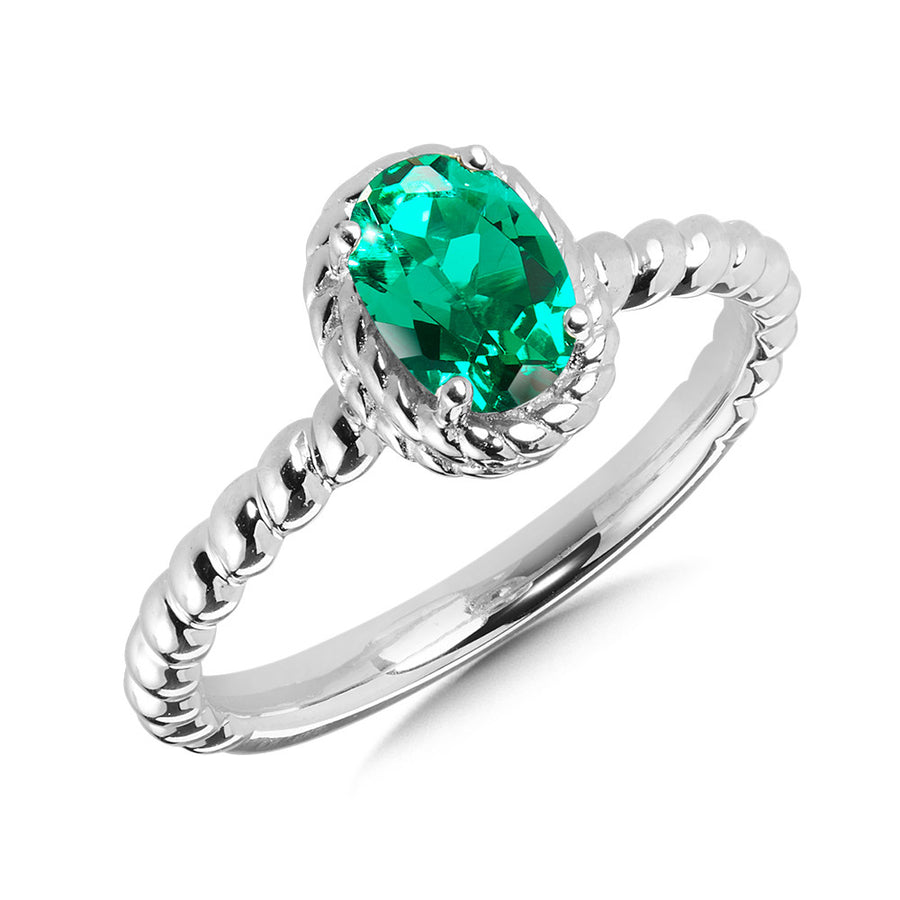 Sterling Silver Created Emerald Ring