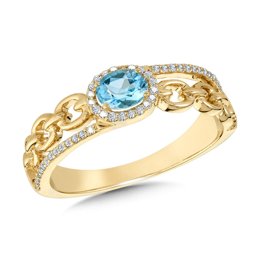 14K Yellow Gold Blue Topaz and 0.13ct Diamond Ring