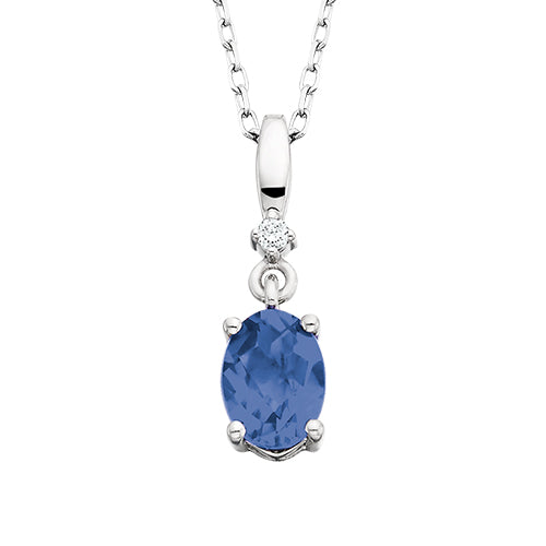 10K White Gold Created Sapphire and Diamond Necklace