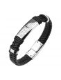 Men's Black Braided Leather Bracelet with Lord's Prayer