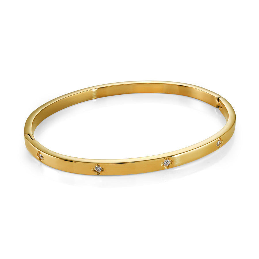 Stainless Steel Gold-IP 4mm Cubic Zirconia Bangle Bracelet