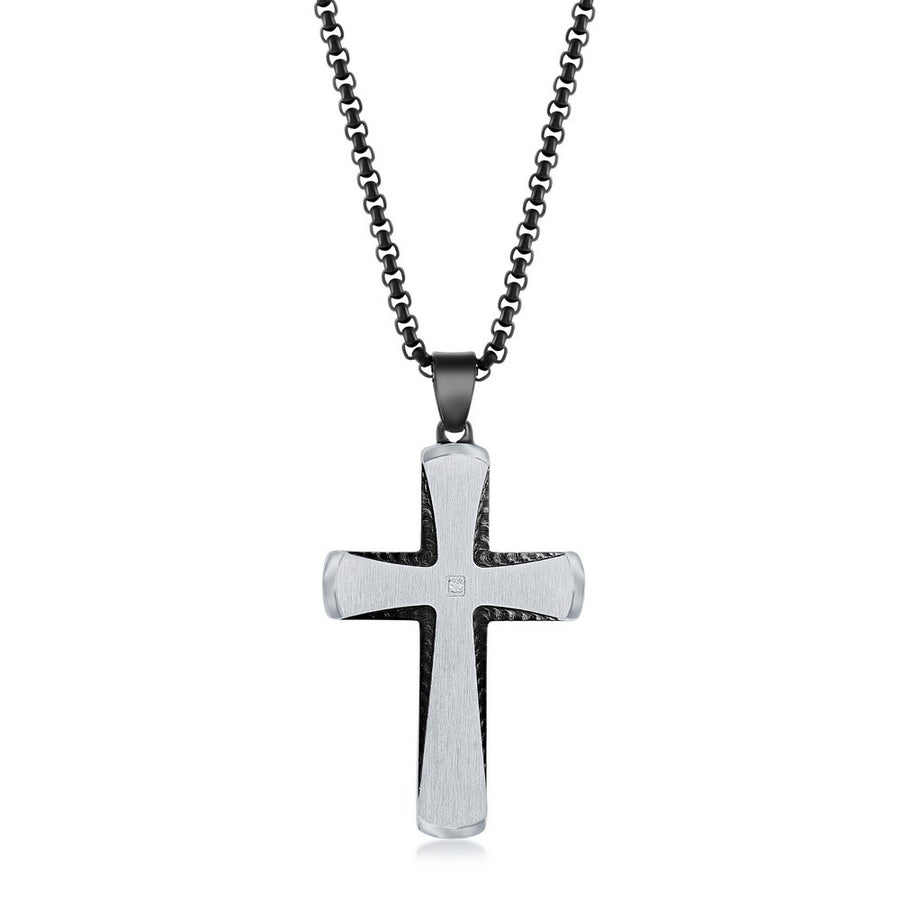 Black Stainless Steel and Silver Cross Necklace