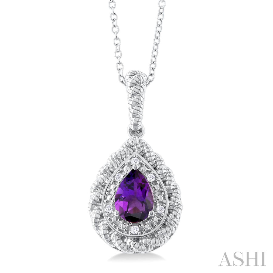 Sterling Silver Amethyst and Diamond Necklace