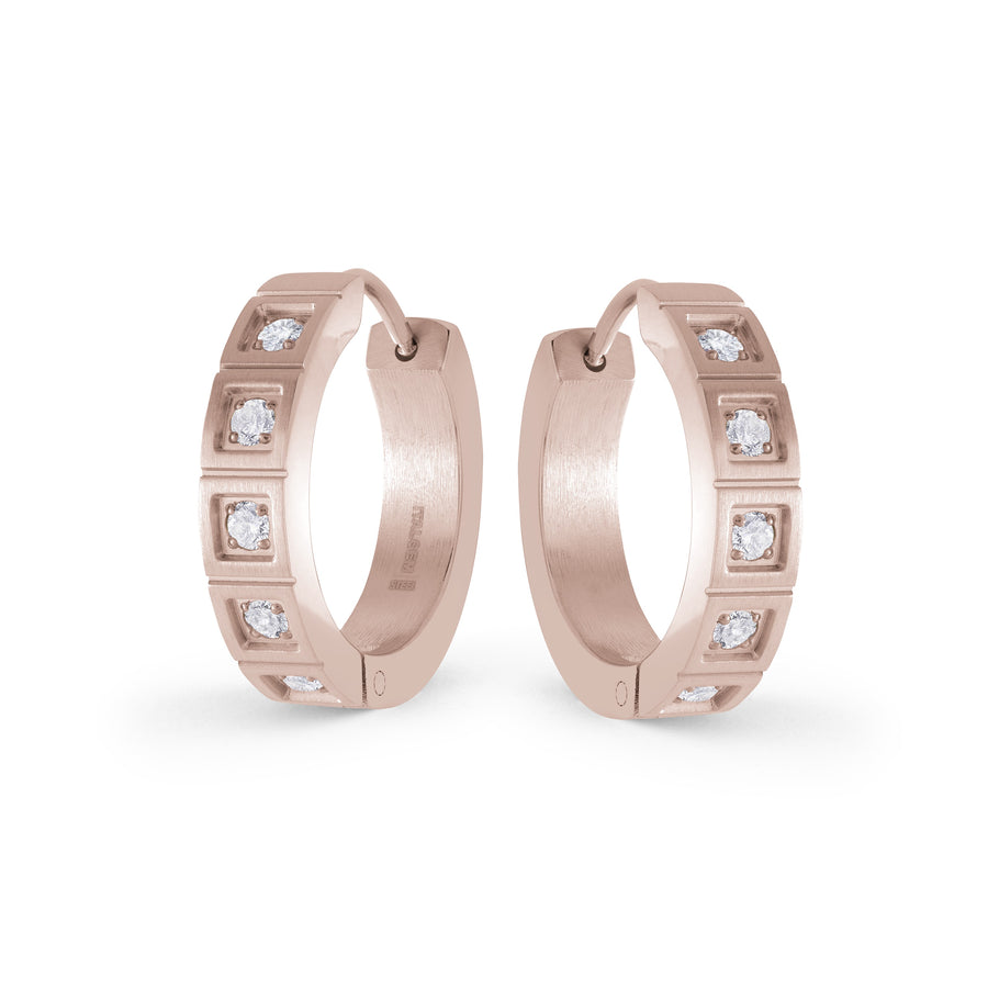 Stainless Steel Rose IP Cubic Zirconia Brushed Hoop Earrings