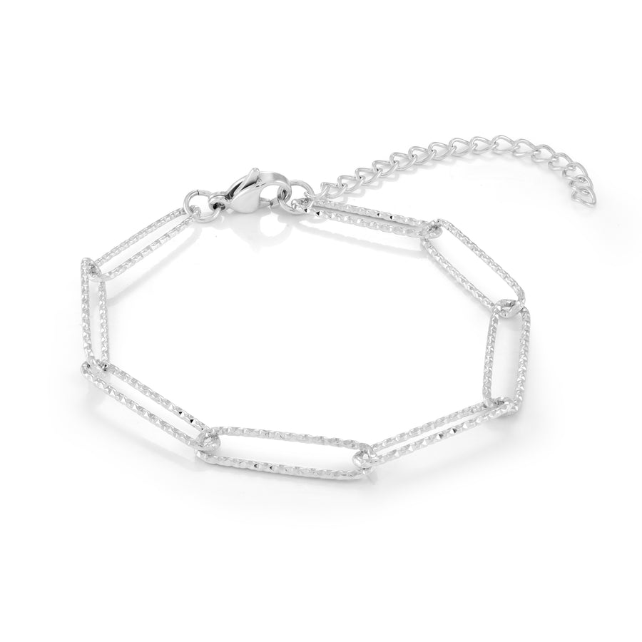 Stainless Steel Sparkle Oval Bracelet, 7.5-8