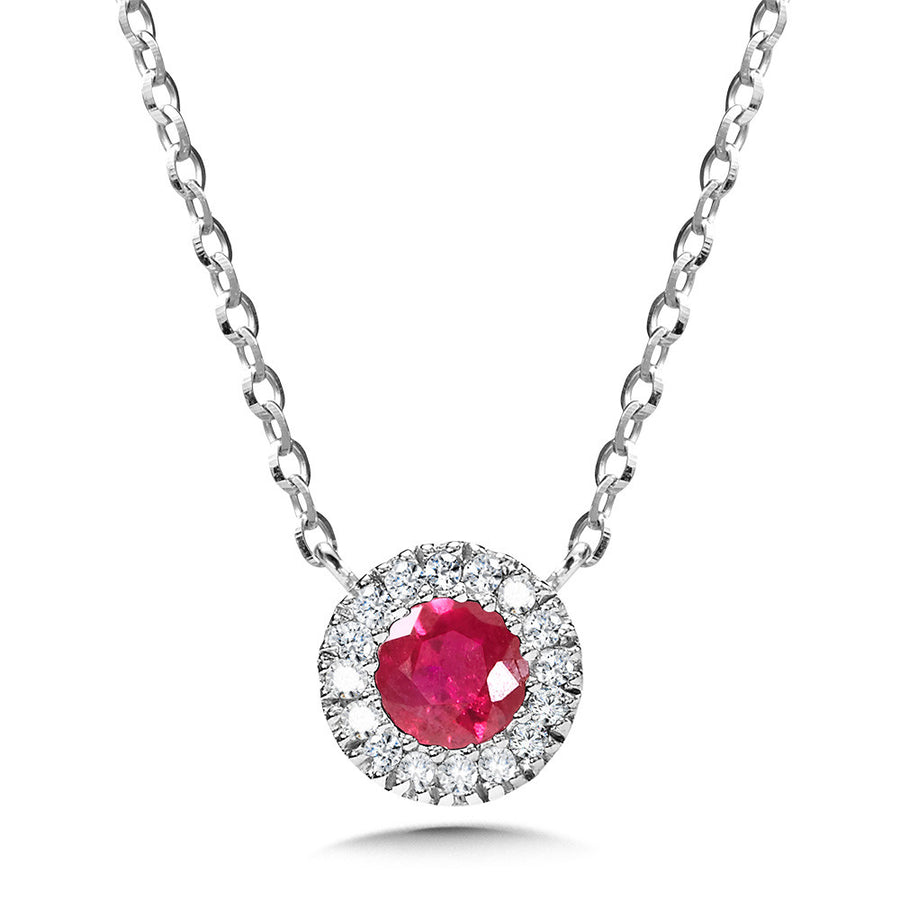 14K White Gold Ruby and Diamond Necklace