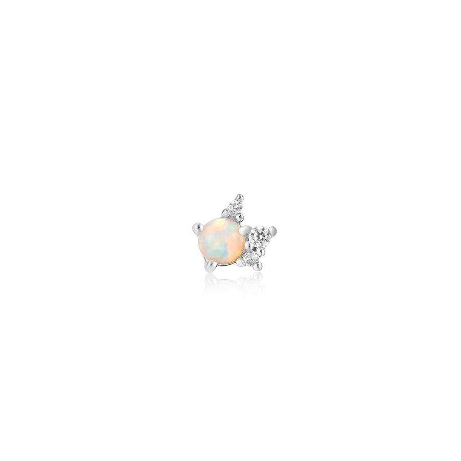 Sterling Silver Opal Sparkle Crown Barbell Single Earring