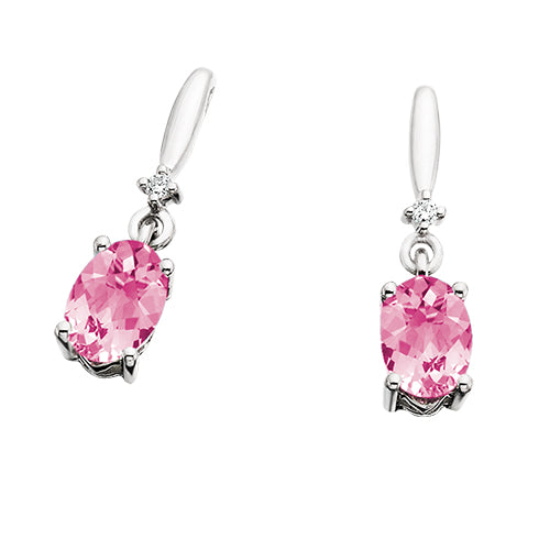10K White Gold Created Pink Sapphire and Diamond Earrings