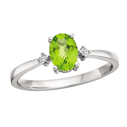 10K White Gold Peridot and Diamond Ring