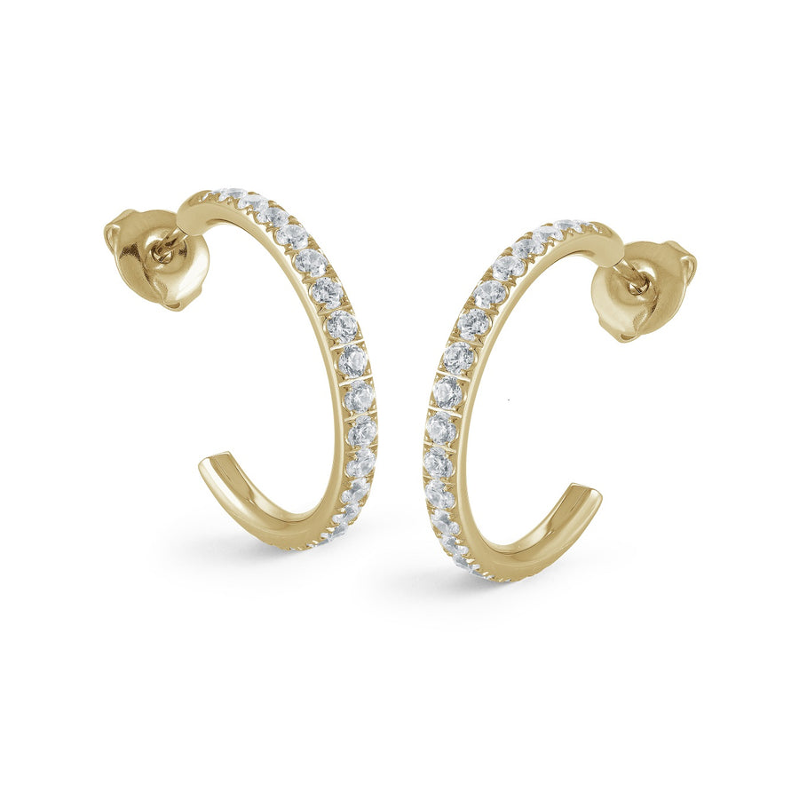 Stainless Steel Gold-IP Cubic Zirconia 22mm Open Hoop Earrings
