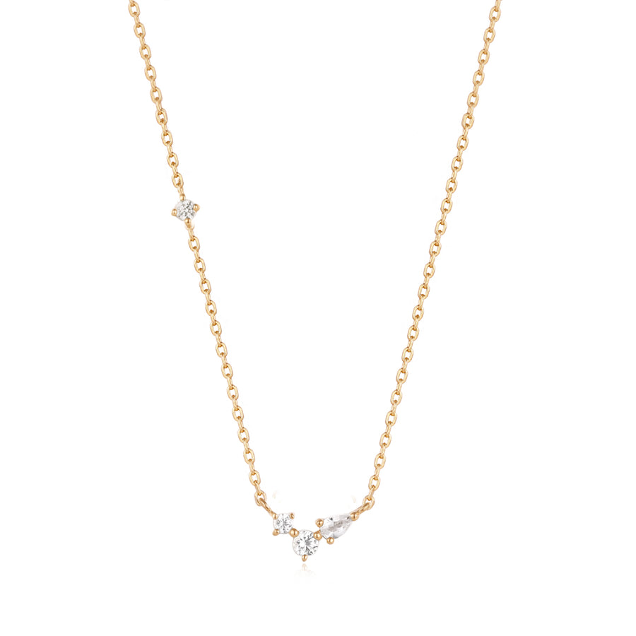 14k Yellow Gold Pear and Round White Sapphire Necklace