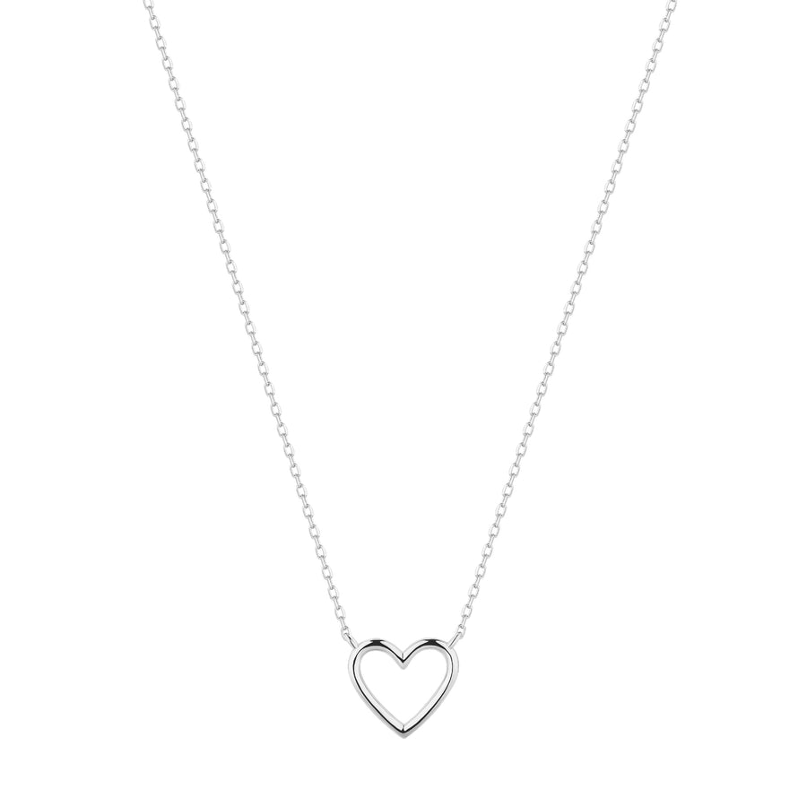 14k White Gold Open Heart Necklace 16-18