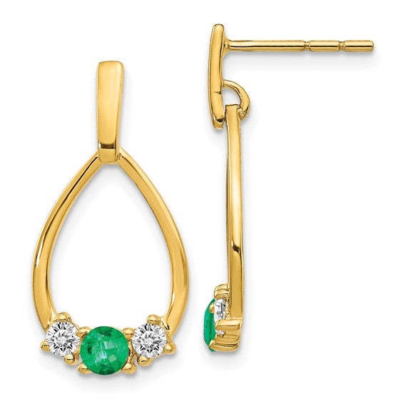 10K Yellow Gold White Sapphire and Emerald Earrings