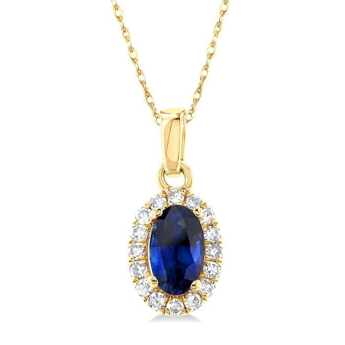 10K Yellow Gold Oval Cut Sapphire and Diamond Necklace (0.07) - 18