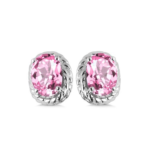 Sterling Silver Created Pink Sapphire Earrings