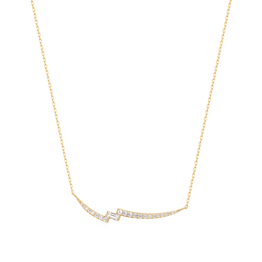 14k Yellow Gold White Sapphire Curved Necklace