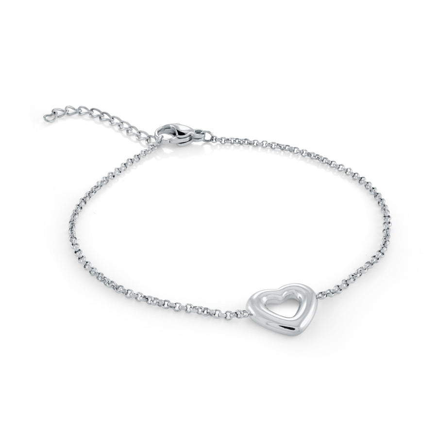 Stainless Steel Puffed Heart Bracelet, 6.25-7.5