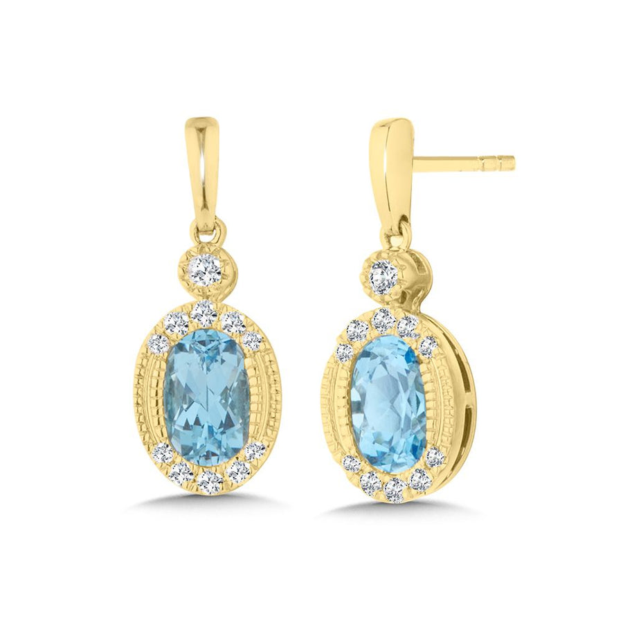 14K Yellow Gold Blue Topaz and 0.14ct. Diamond Earrings