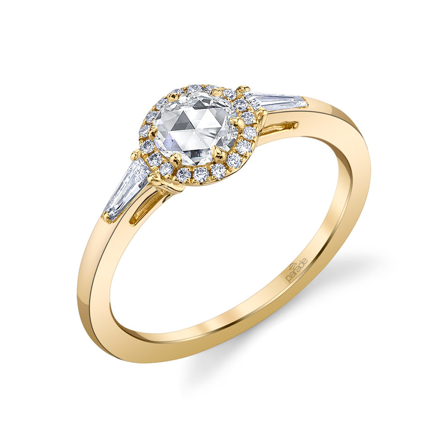 14K Yellow Gold 0.35ct Rose Cut Diamond Center and 0.18ct Side Diamond Ring