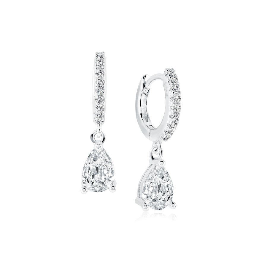 Stainless Steel Pear Drop Cubic Zirconia Dangle Hoop Earrings