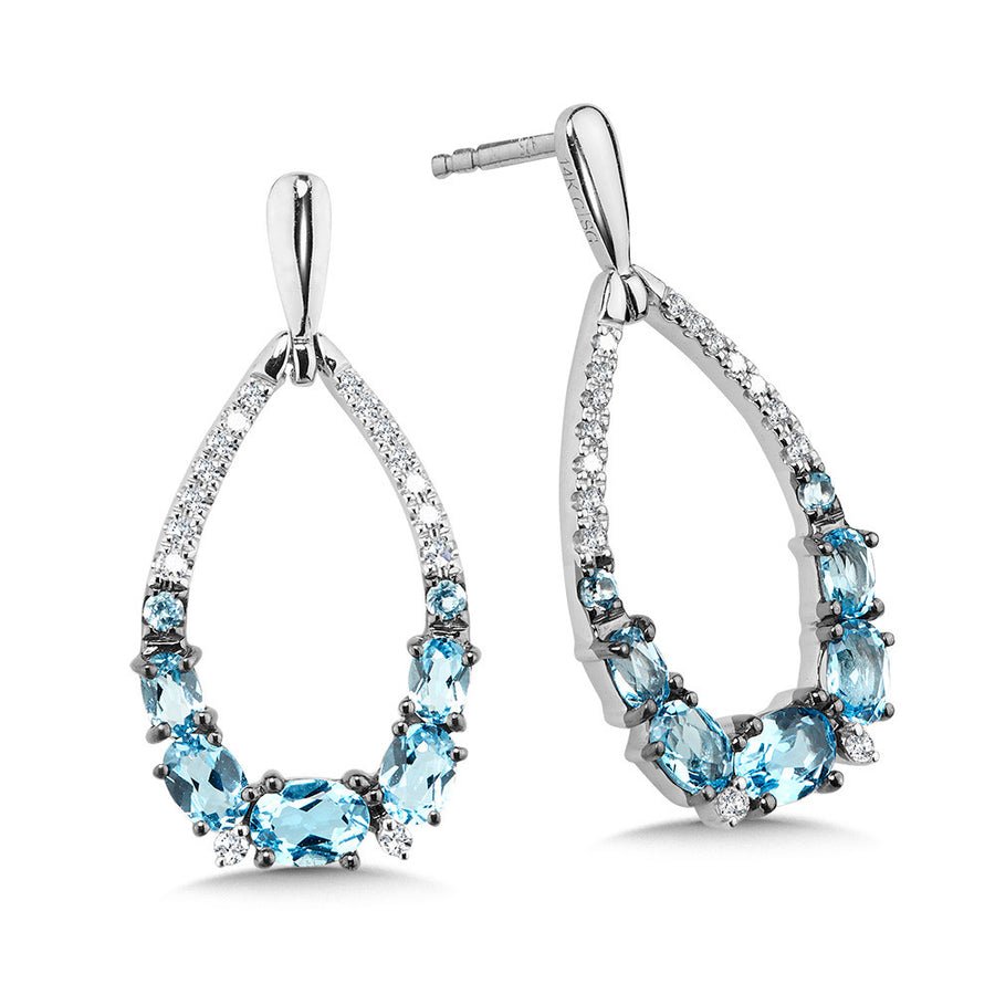 14K White Gold Blue Topaz and Diamond Earrings