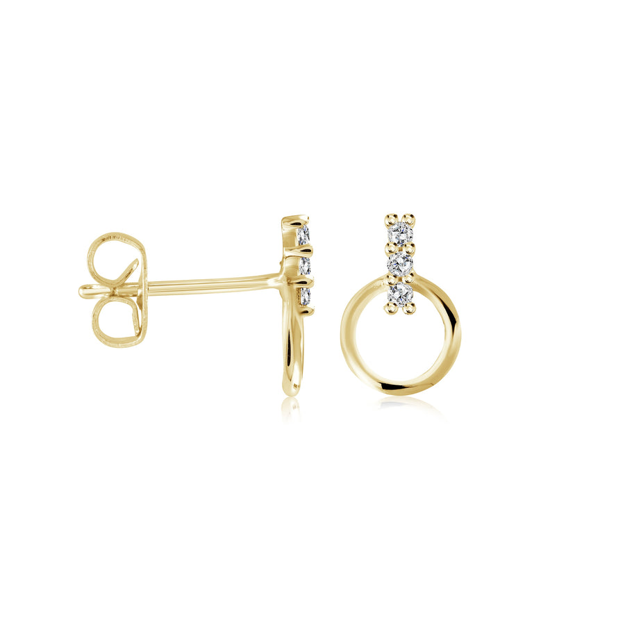 Stainless Steel Gold IP Cubic Zirconia Bar Circle Post Earrings