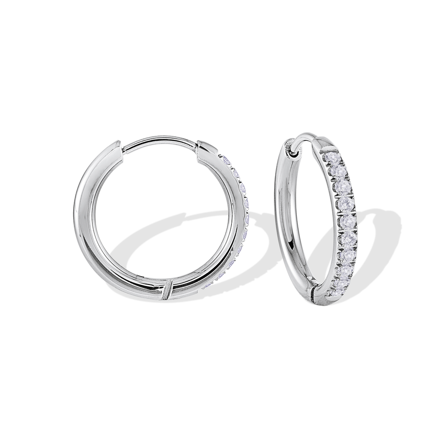 Stainless Steel Cubic Zirconia 17.5mm Eternity Huggie Earrings