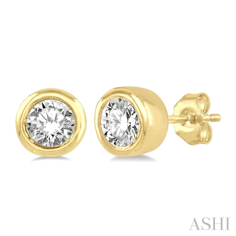 Yellow Gold Bezel Stud Diamond Earrings