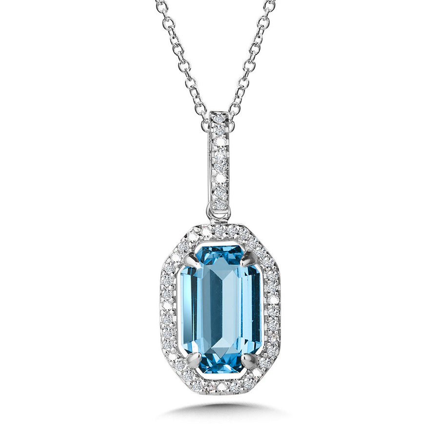 14K White Gold 2.00ctw Swiss Blue Topaz and 0.14ct Diamond Necklace